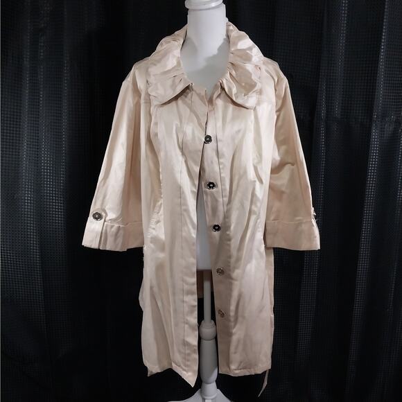 MOMENTUM! CHAMPAGNE BEIGE PINK SATIN SCRUNCHY COLLAR, BELTED JACKET! SZ 2X - Picture 3 of 12